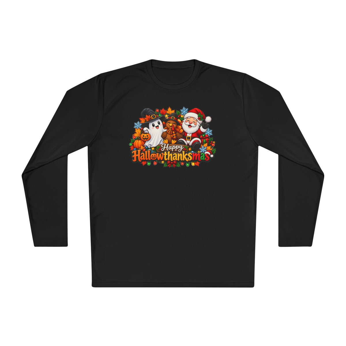 Happy Hallowthanksmas Shirt (Ghost/Turkey/Santa) Adult Long Sleeve Tee