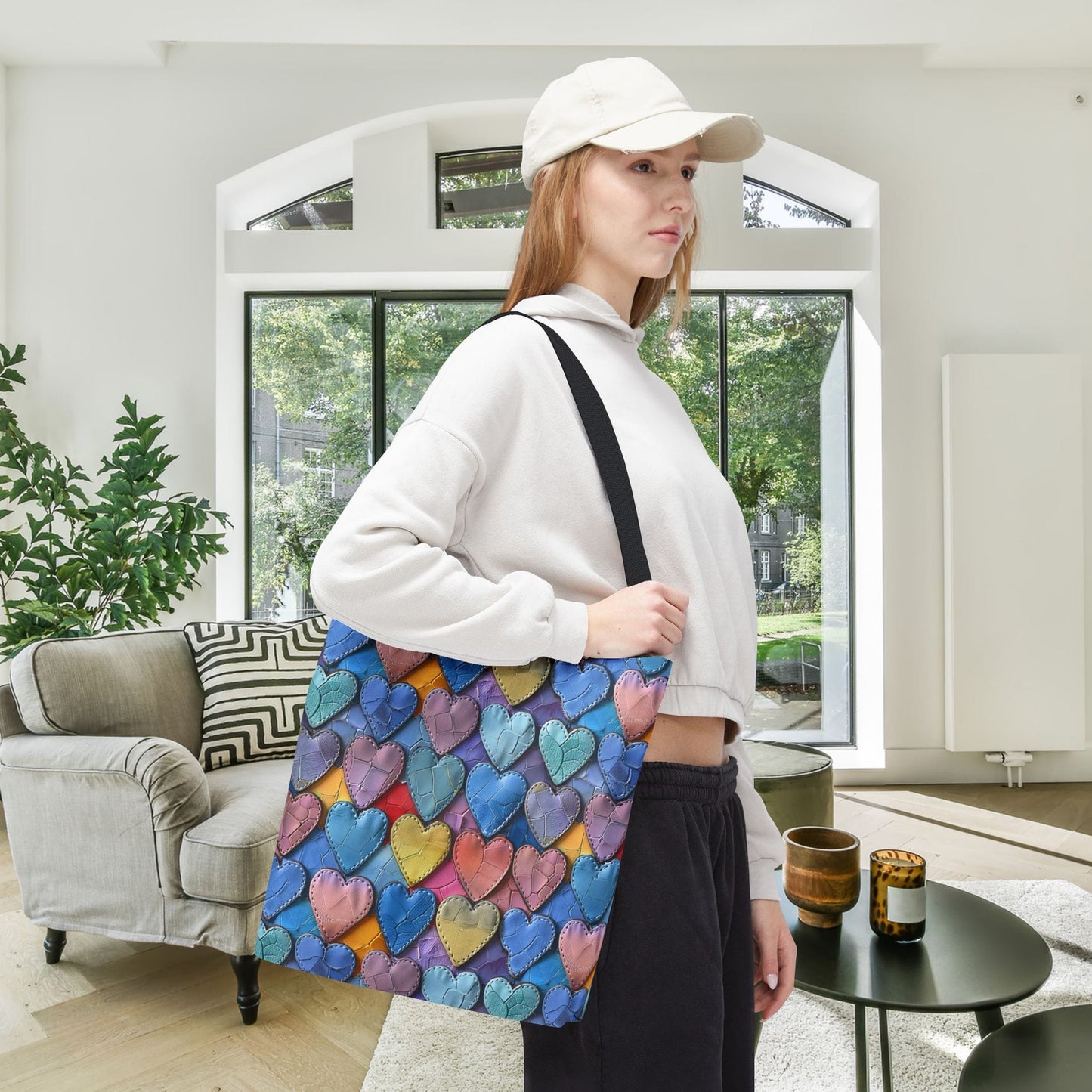 Color Pop Leather Hearts Canvas Tote Bag