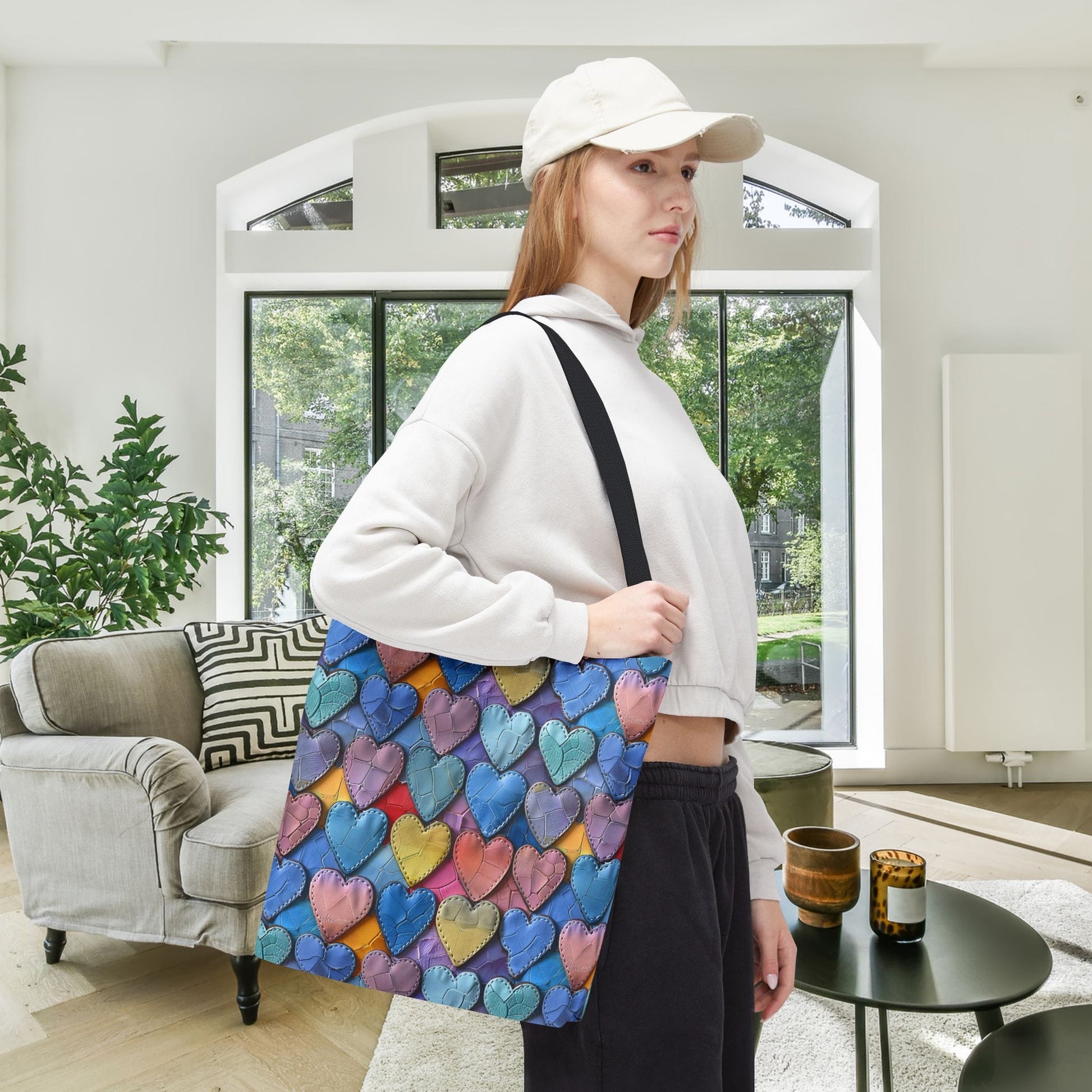 Color Pop Leather Hearts Canvas Tote Bag