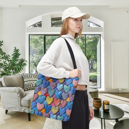 Color Pop Leather Hearts Canvas Tote Bag