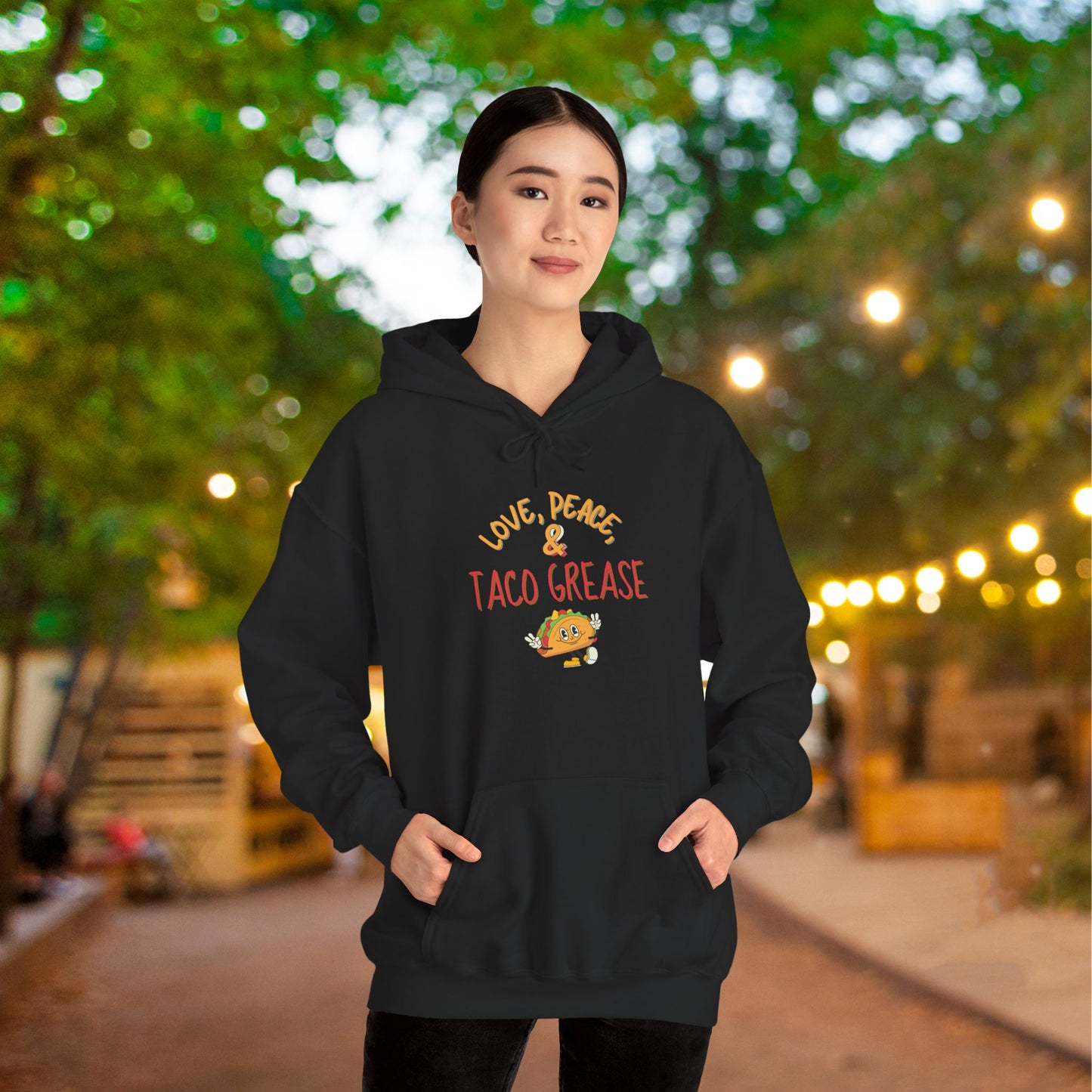 Love, Peace, & Taco Grease Heavy Blend™ Hooded Sweatshirt