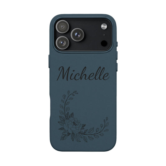 Personalized Name & Blooming Garden Corner Engraved Leather Phone Case