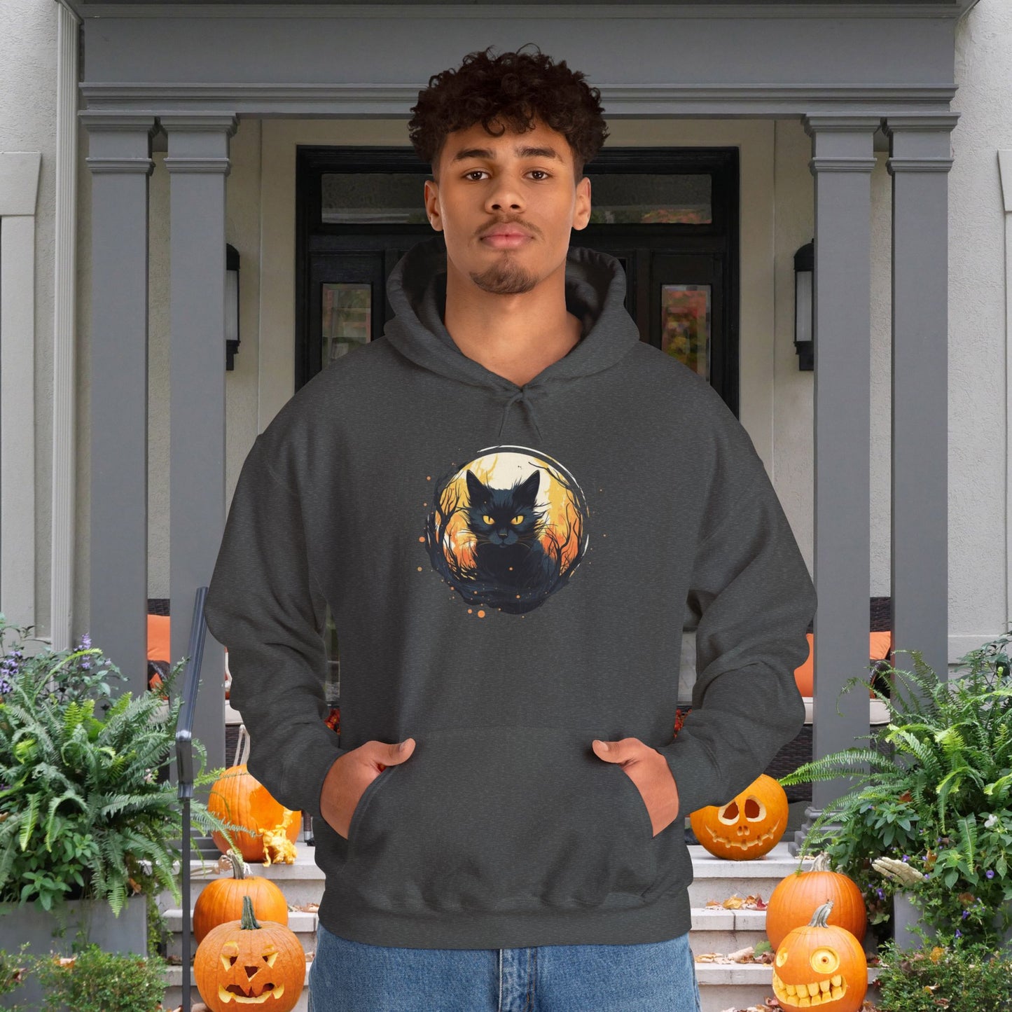Creepy Black Cat 13 Heavy Blend™ Hooded Sweatshirt