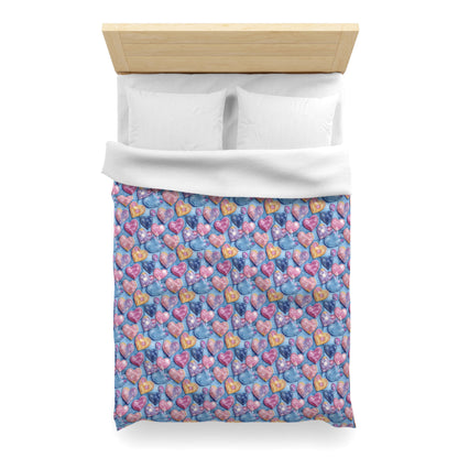 Color Pop Stitched Hearts Microfiber Duvet Cover