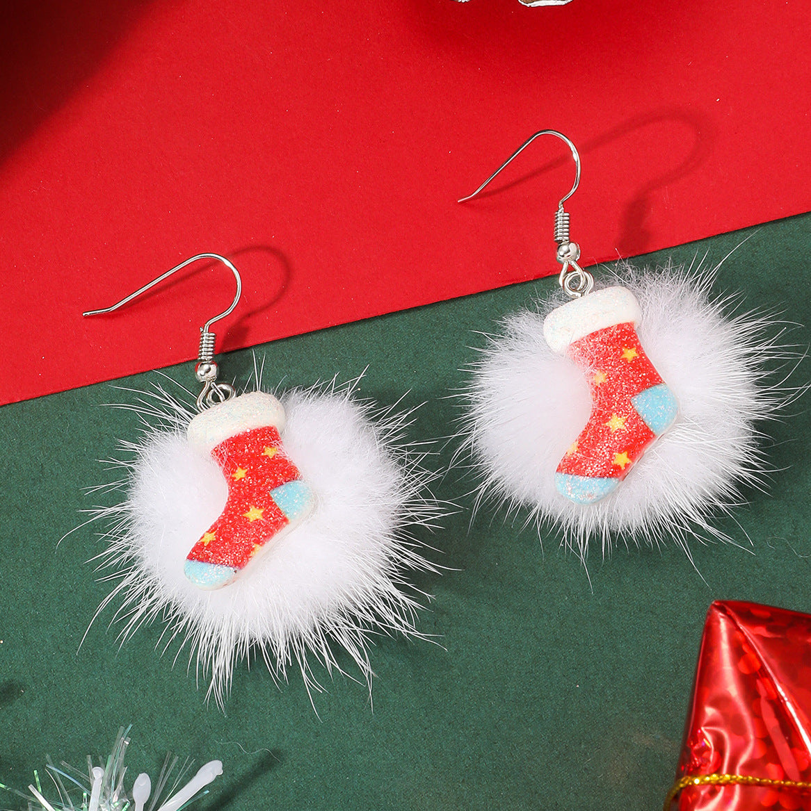 Winter Snowflake Fuzzy Hair Ball Earrings Variety