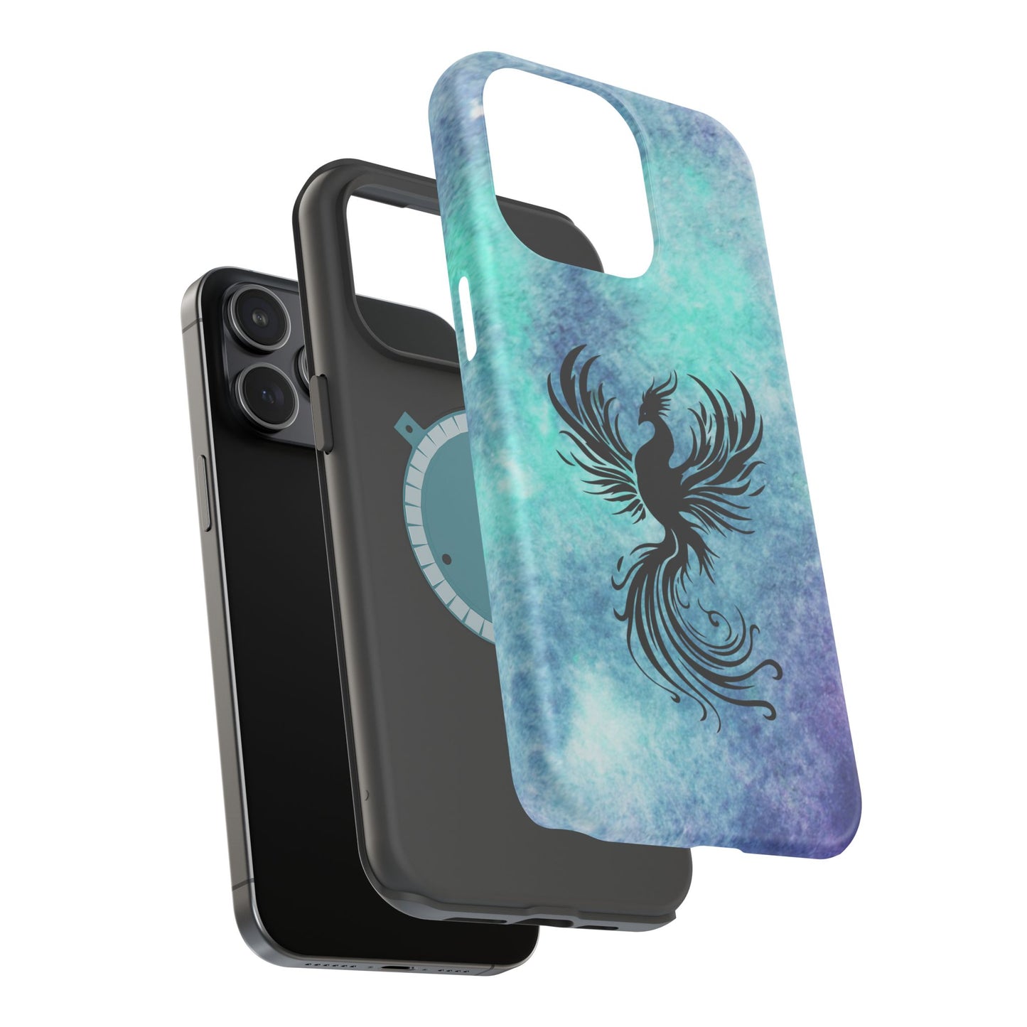 Phoenix Silhouette Over Teal Nebula MagSafe® Compatible Tough Case for iPhone