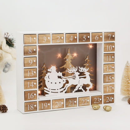 Wooden Advent Calendar with Drawers – Santa Sleigh & Reindeer Silhouette