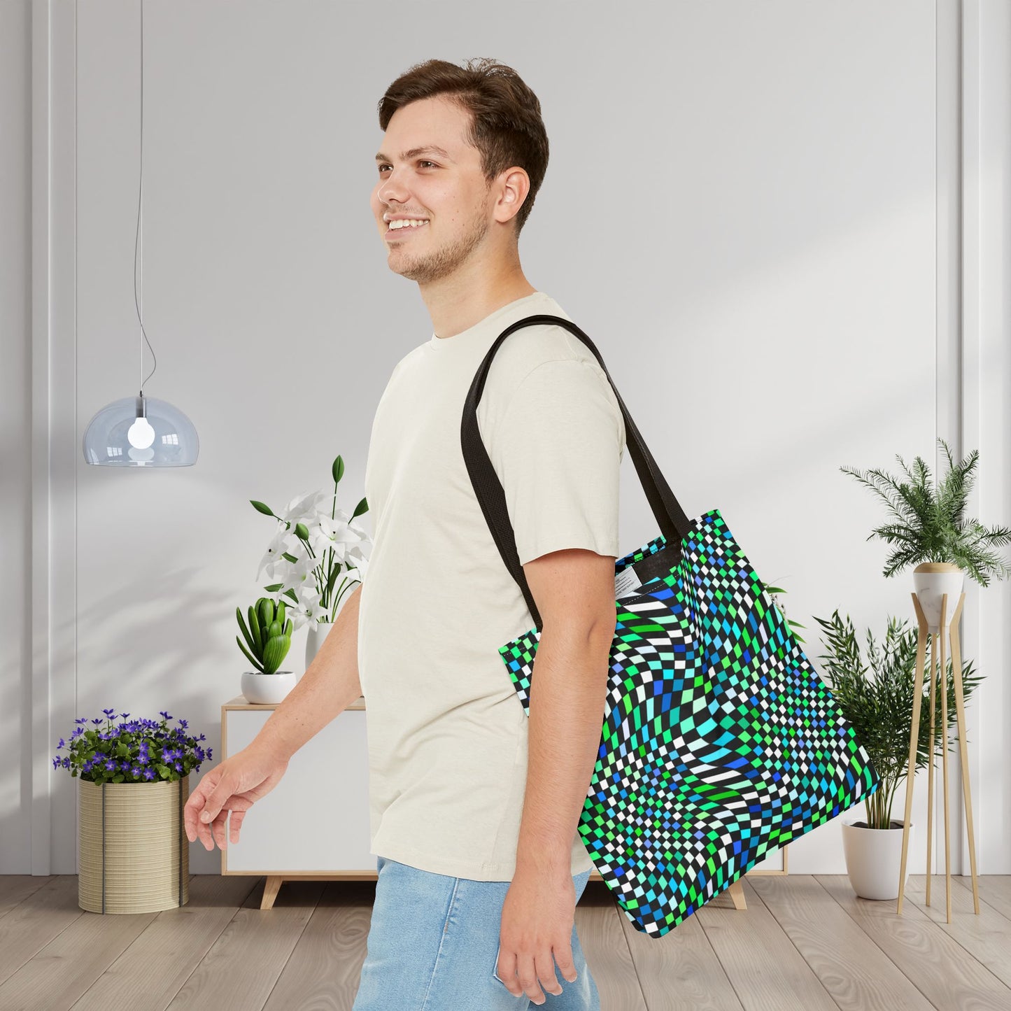 Warped Green Checkered Canvas Tote Bag