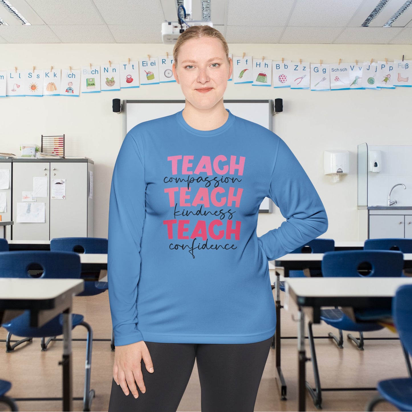 Teach Compassion, Kindness, Confidence Adult Long Sleeve Tee
