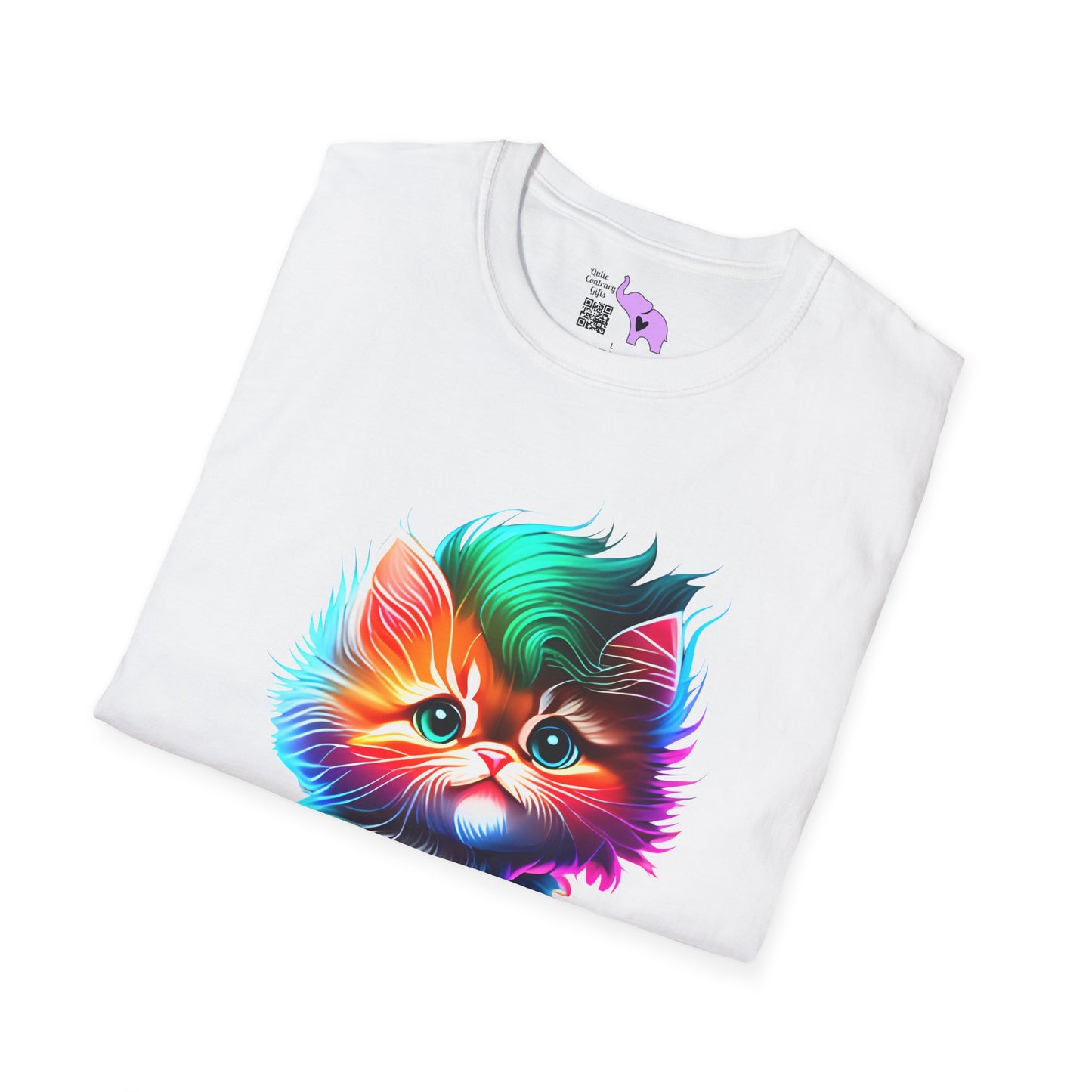Cute Colorful Kitten w/Soccer Ball Adult T-shirt
