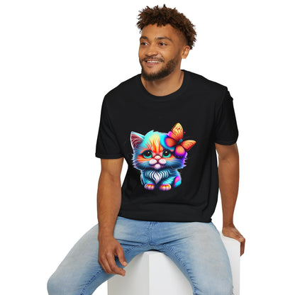 Cute Colorful Kitten w/Butterfly T-shirt