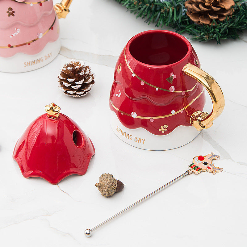 Merry Tree Ceramic Mug with Lid