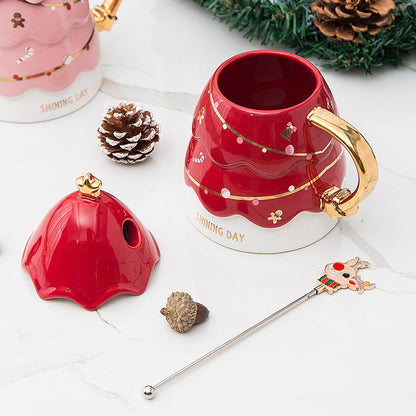 Merry Tree Ceramic Mug with Lid