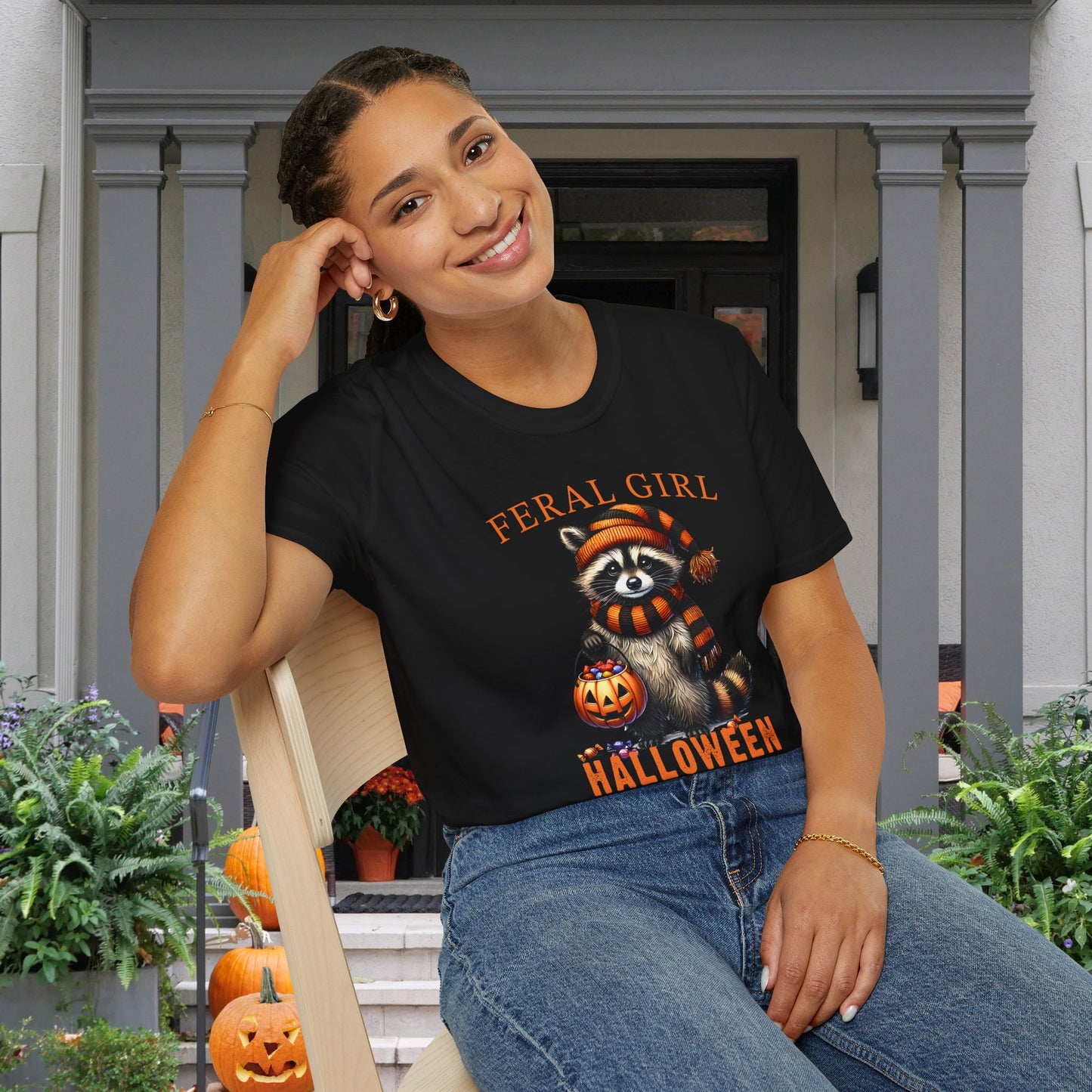 Feral Girl Halloween Racoon Adult T-shirt