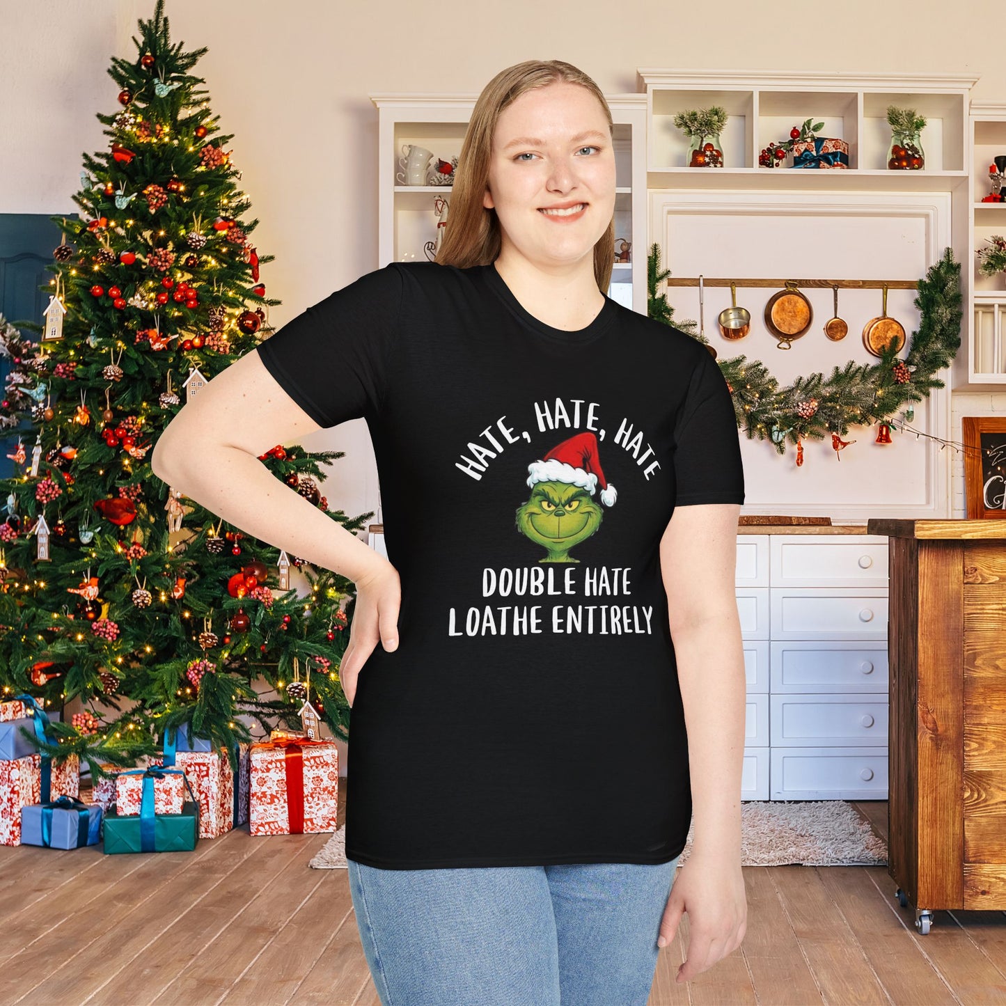 Hate, Hate, Hate, Double Hate, Loathe Entirely-Grinch Adult T-shirt