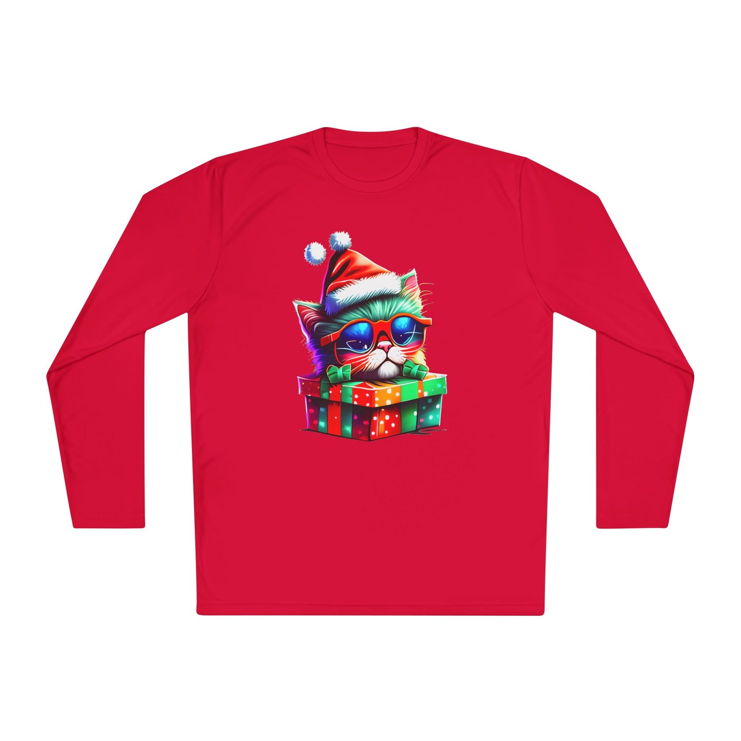 Christmas Kitten w/Gift Adult Long Sleeve Tee
