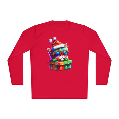 Christmas Kitten w/Gift Adult Long Sleeve Tee