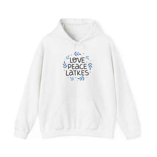 Hanukkah Love Peace Latkes Adult Heavy Blend™ Hooded Sweatshirt