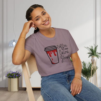Coffee and Crime Shows Adult T-shirt