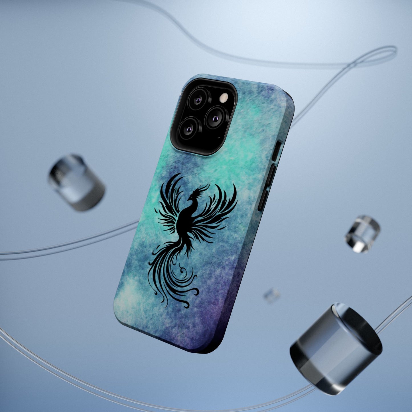 Phoenix Silhouette Over Teal Nebula MagSafe® Compatible Tough Case for iPhone