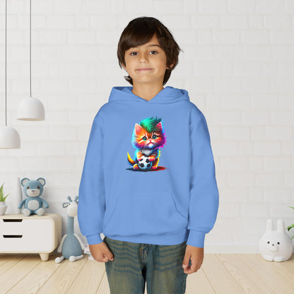 Cute Colorful Kitty w/Soccer Ball Youth Hoodie