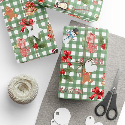 Green Checkered Christmas Custom Wrapping Paper (Karen)