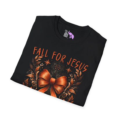 Fall For Jesus He Never Leaves (2) Adult T-shirt
