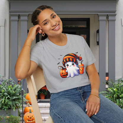 Cute Ghost w/Pumpkins Adult T-shirt