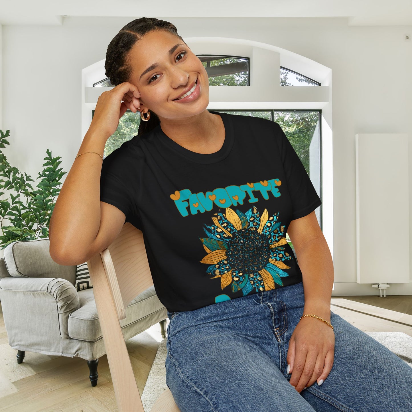 Favorite Auntie Teal/Gold Adult T-shirt