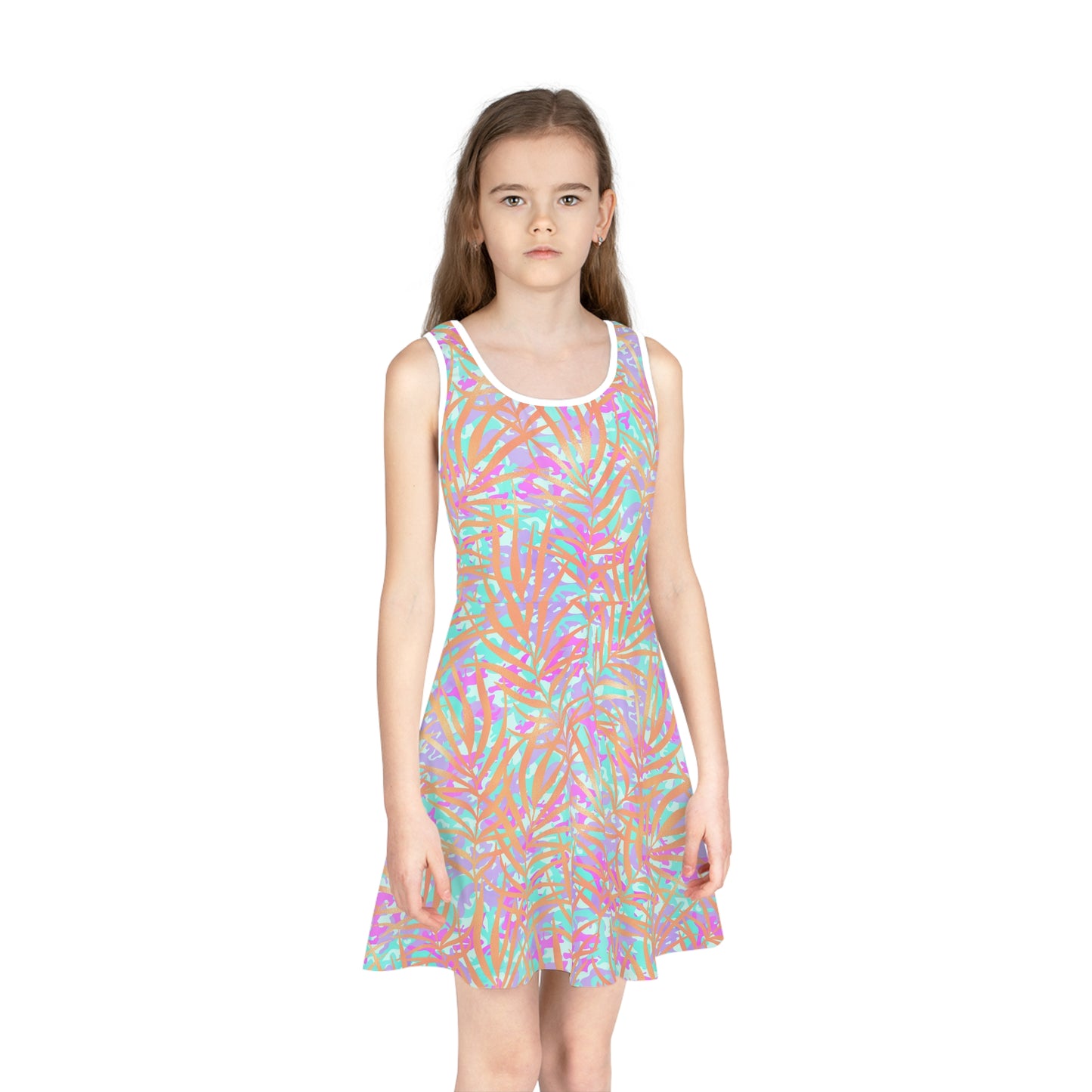 Tropical Sunset Palms Girls' Sleeveless Sundress