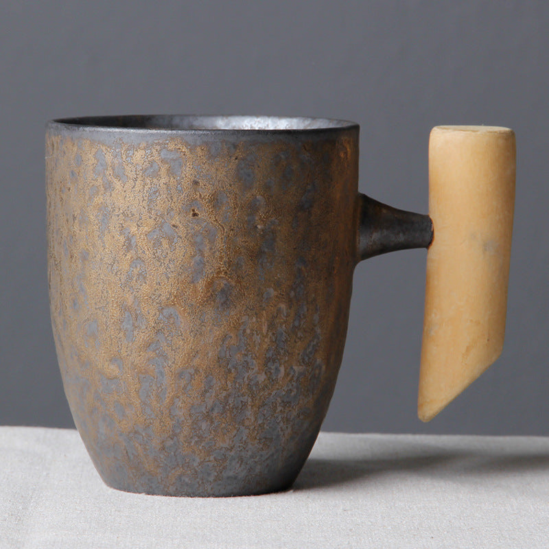 Unusual Ceramic Mug with Wooden Handle