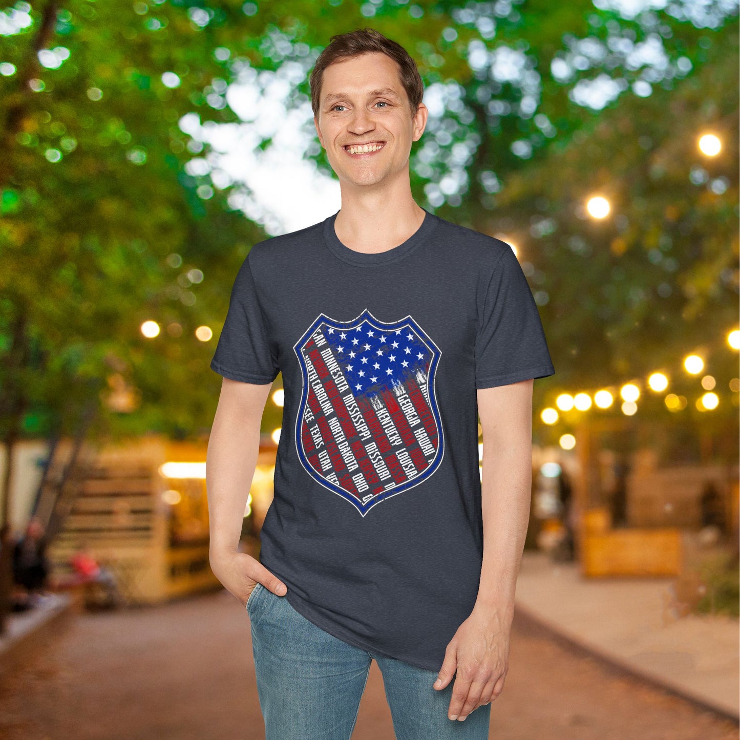 Badge-Shaped American Flag w/States Adult T-Shirt