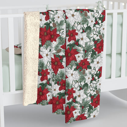 Winter Poinsettia Garden Fleece Blanket