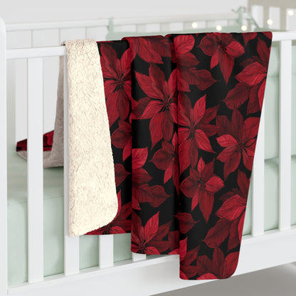 Midnight Poinsettia Garden Fleece Blanket