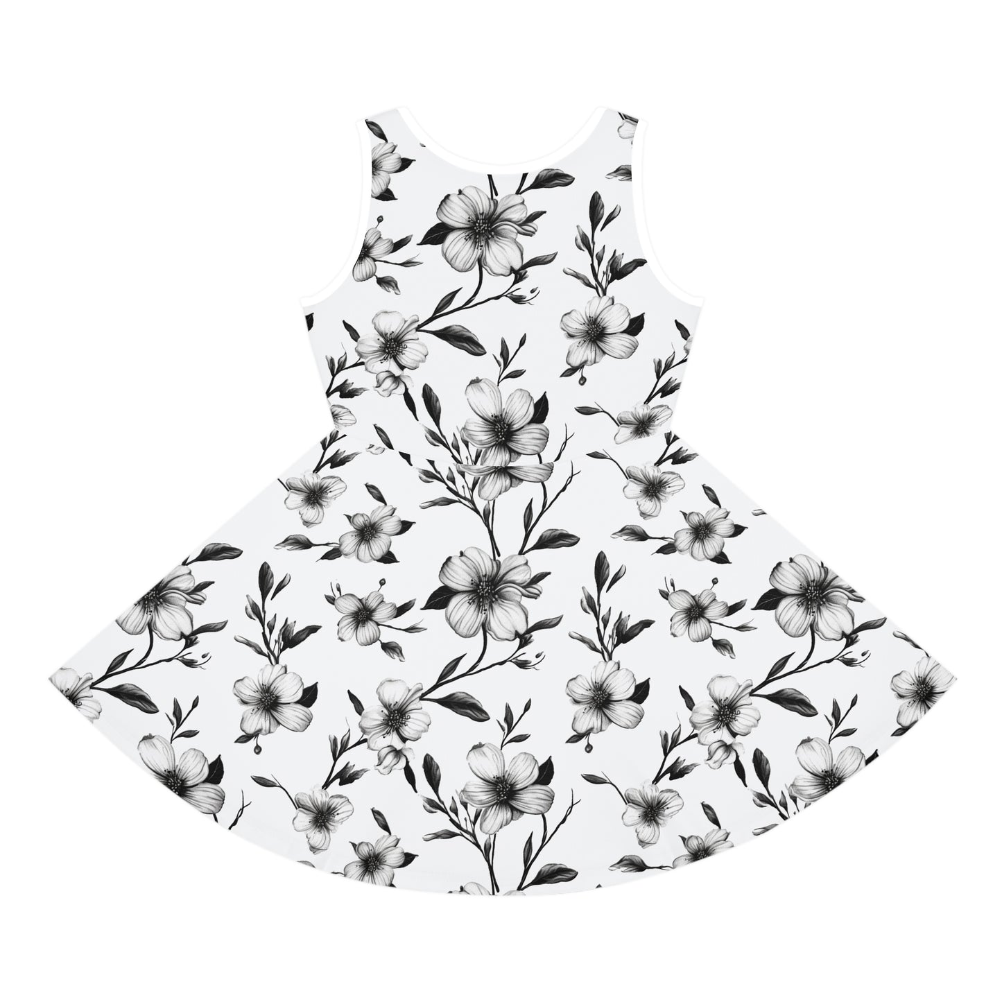 Black & White Five Petal Floral Girls' Sleeveless Sundress
