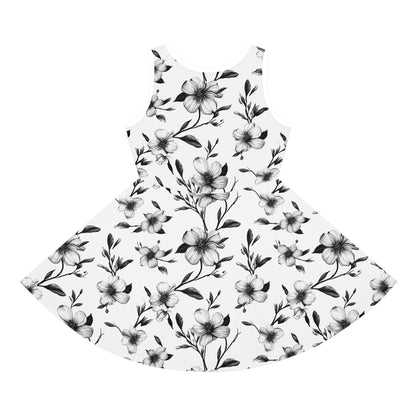 Black & White Five Petal Floral Girls' Sleeveless Sundress