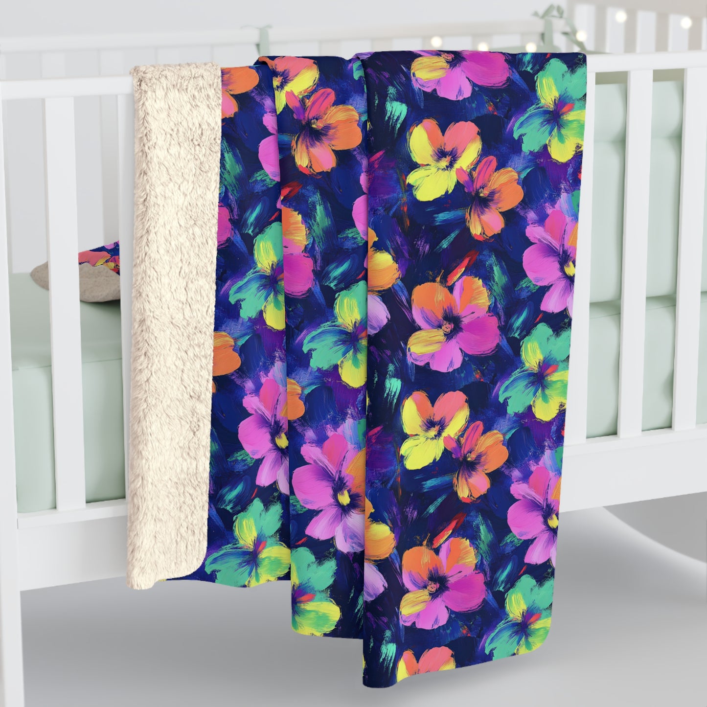 Watercolor Flowers Sherpa Fleece Blanket