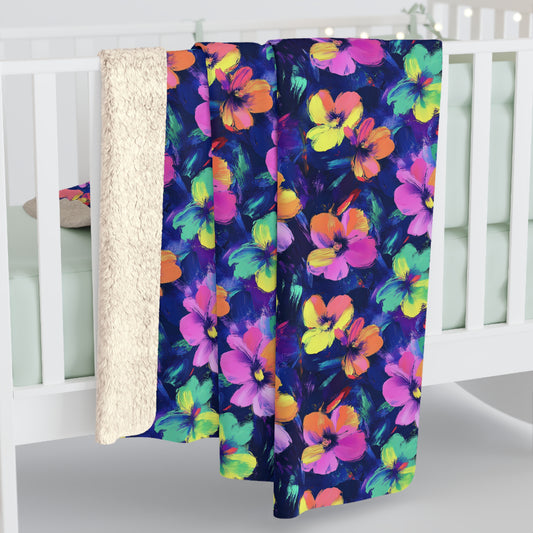 Watercolor Flowers Sherpa Fleece Blanket