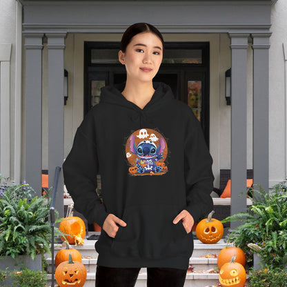 Spooky Skeleton Stitch w/Ghosts and Pumpkins  Heavy Blend™ Hooded Sweatshirt