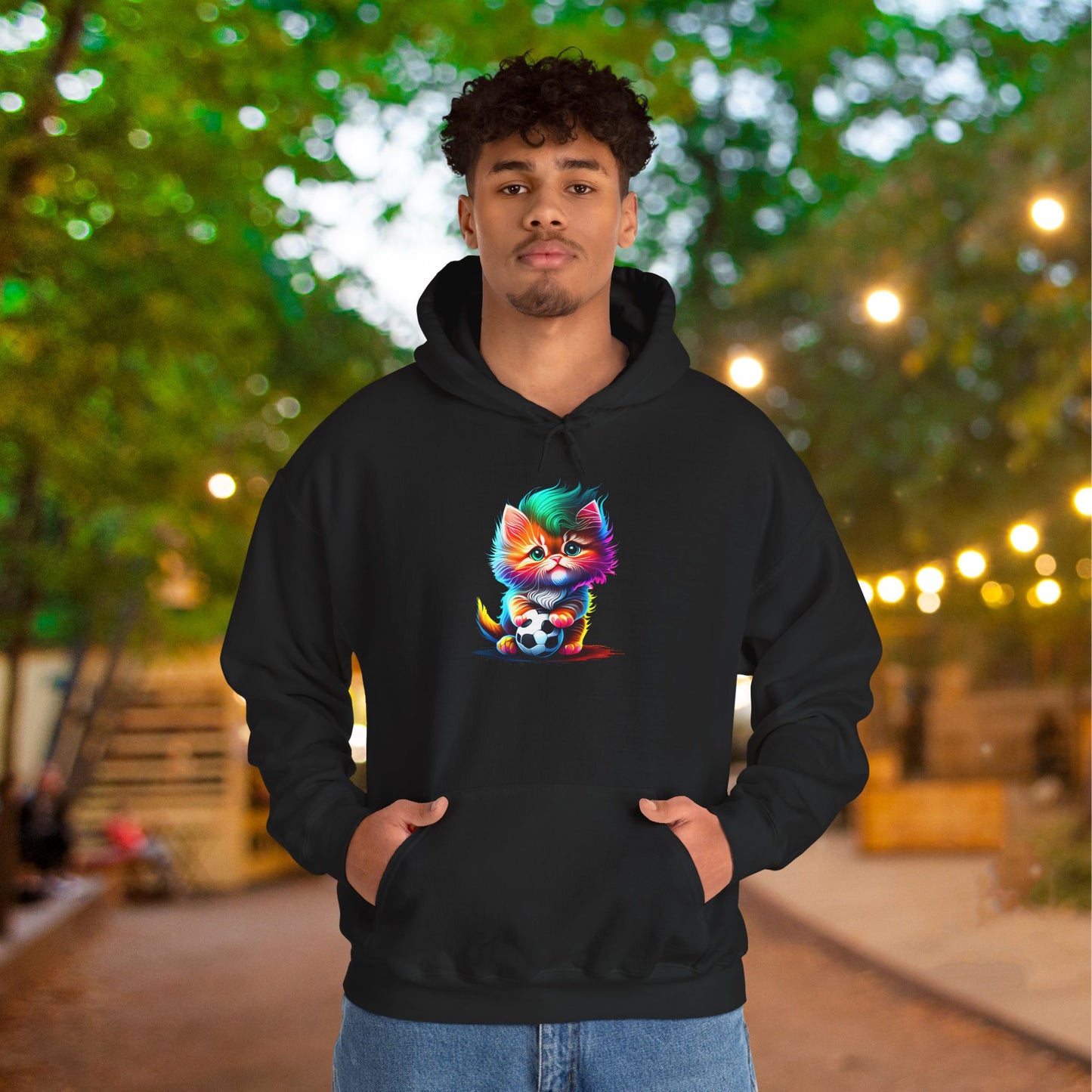 Cute Colorful Kitten w/Soccer Ball Heavy Blend™ Hooded Sweatshirt