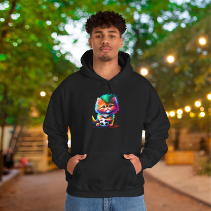 Cute Colorful Kitten w/Soccer Ball Heavy Blend™ Hooded Sweatshirt