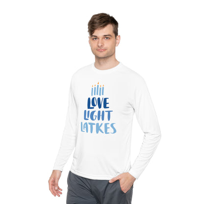 Hanukkah Love Light Latkes Adult Long Sleeve Tee