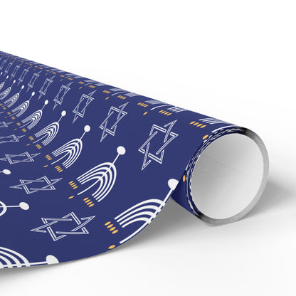 Menorah/Star of David (Blue) Hanukkah Wrapping Paper