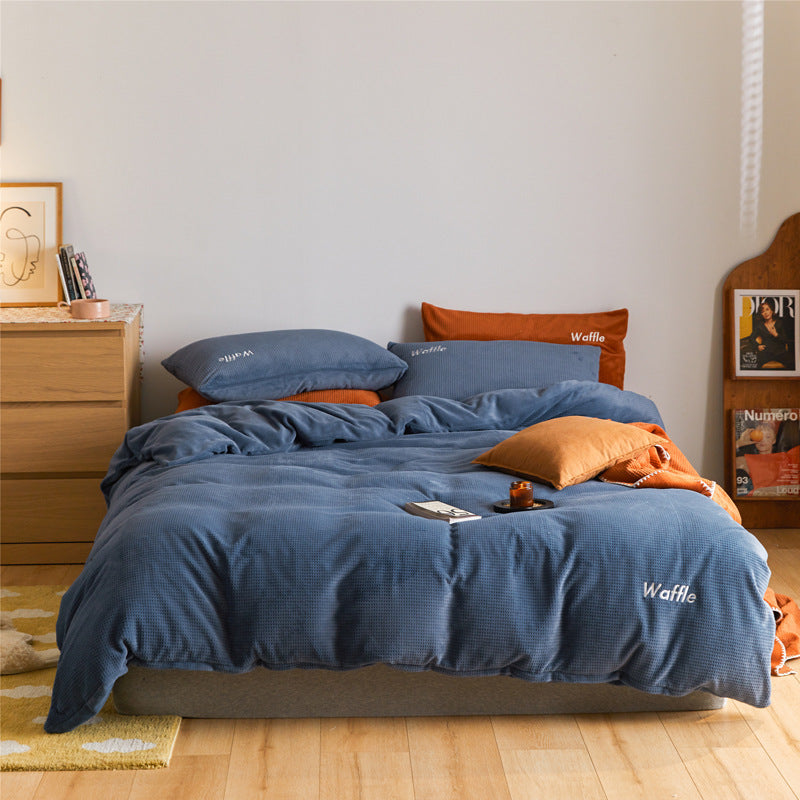 Waffle Fleece Winter Reinforced Coral 4-piece Bedding Set