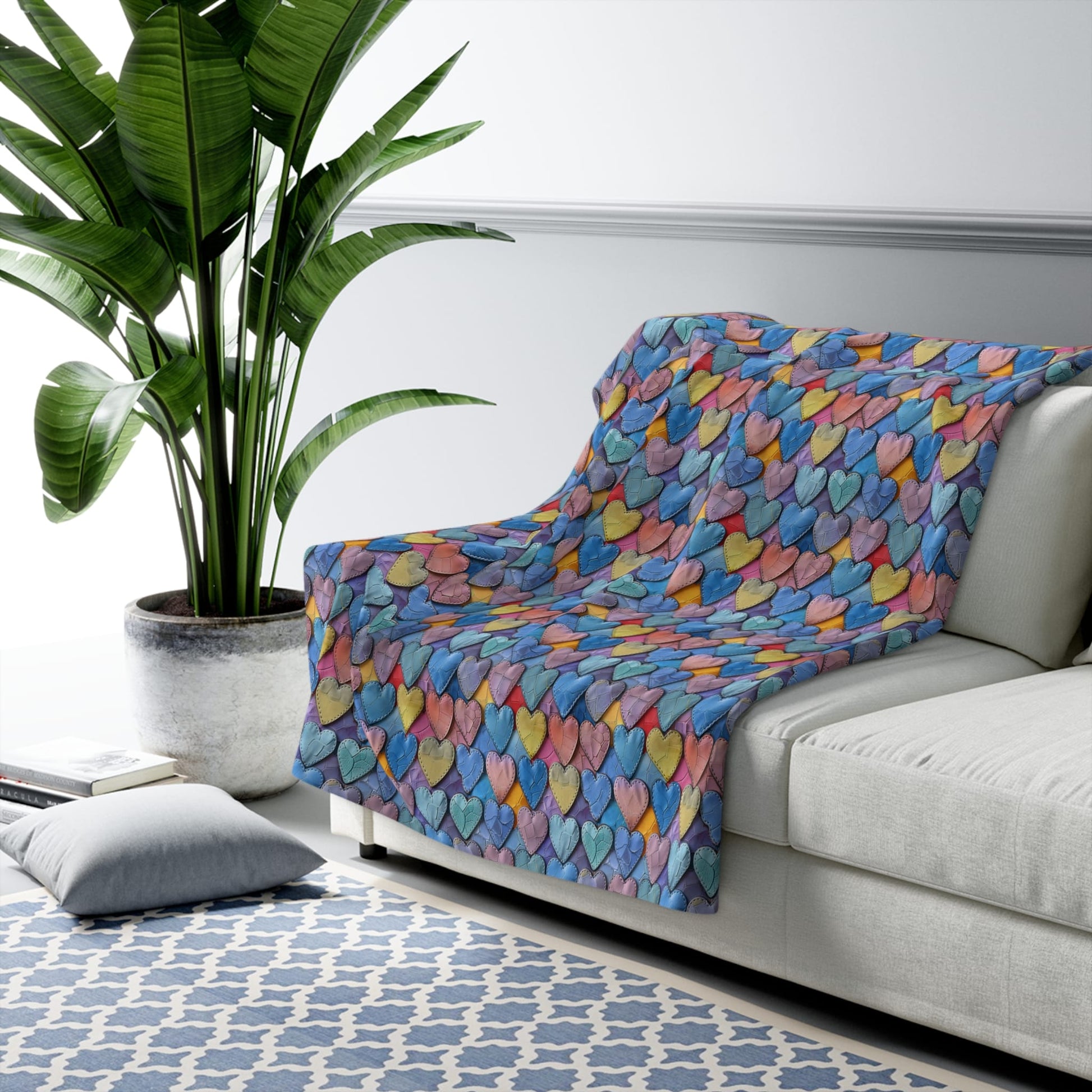Color Pop Leather Hearts Fleece Blanket