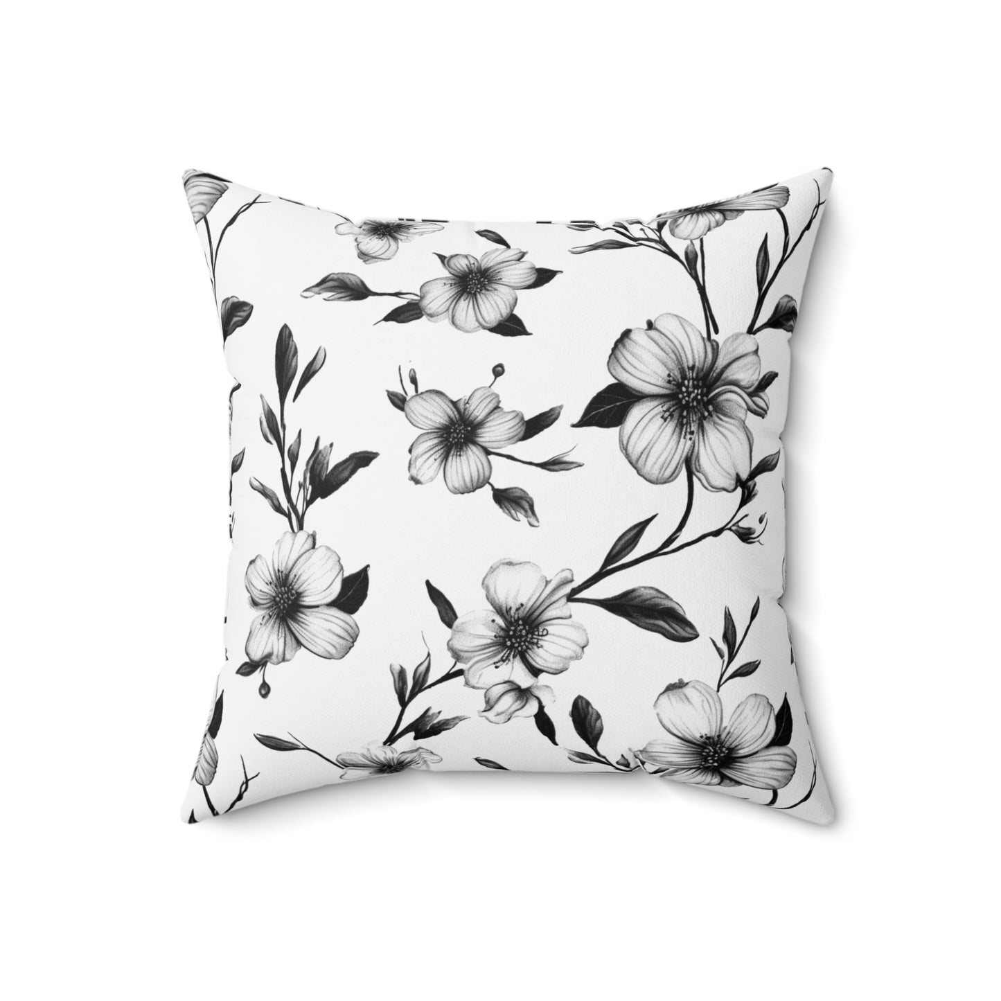 Black & White Five Petal Floral Throw Pillow