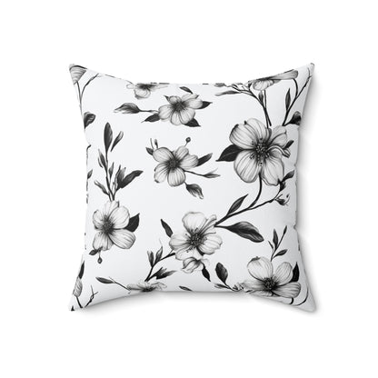 Black & White Five Petal Floral Throw Pillow