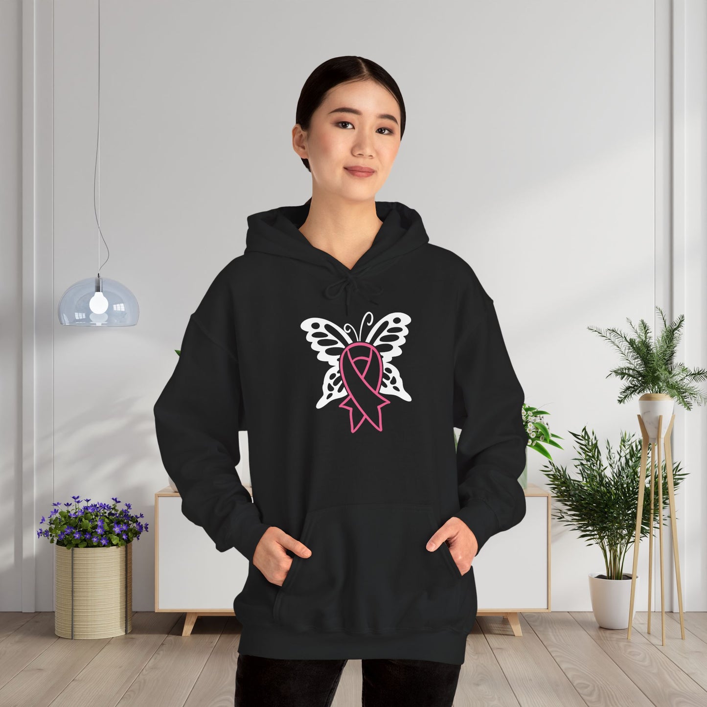 Butterfly Pink Support Ribbon Adult Heavy Blend™ Hoodie