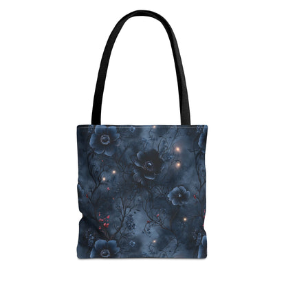 Black Roses & Vines Forget-Me-Nots Canvas Tote Bag