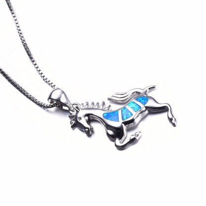 Opal Inlay Horse Necklace